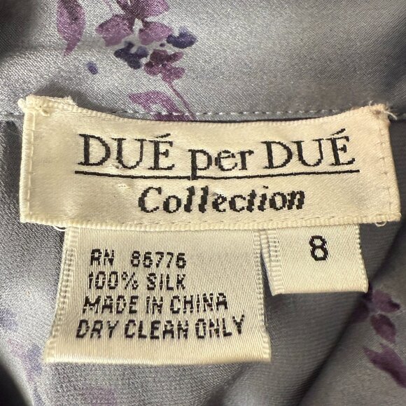 Due per Due Collection Vintage 100% Silk Blouse Size 8 Blue Gray with Purple - Picture 2 of 9